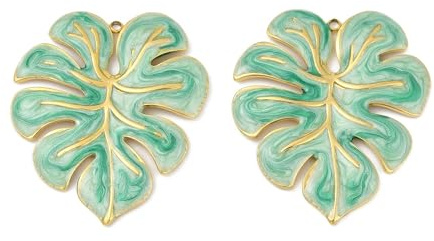 Stiesy 3 colgantes esmaltados de hoja de Monstera de acero inoxidable 304, chapados en oro, grandes dijes de plantas tropicales para collar de declaración, joyería bohemia, accesorios de verano