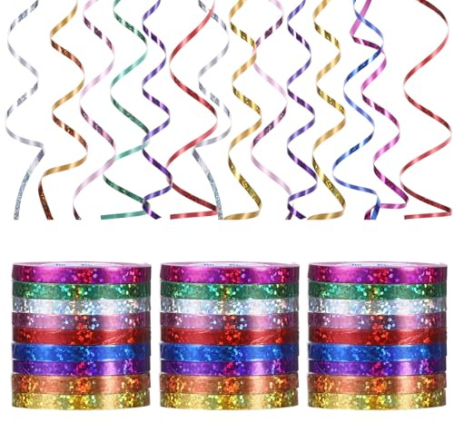27 Rollen Luftschlangen Geburtstag Glitzerband, 5mm x 10m Glitzer Basteln Bunte Bänder Geschenk Band Geschenkband Bunt für Basteln und Verpacken, Geschenkverpackung, Geburtstags Deko