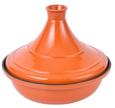 SXTYYH Cast Iron Enamel Pot Morocco Tagine Pot for Cooking Tajine Pot for Stovetop & Oven Use, Enhances Taste for Restaurant-Quality(Orange,28cm)