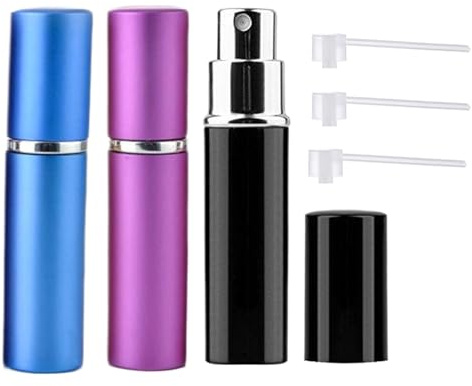 Perfume Atomiser Spray Bottle, 3 Pieces 10ml Travel Perfume Atomiser Refillable, Aftershave Atomiser Spray Bottle, Portable Aftershave Travel Bottles Leak Proof for Pocket Handbag (Black Purple Blue)