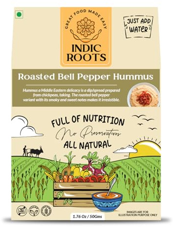 Organic Roots Indic Roots (Formerly) Bell Pepper Hummus Classic Flavor with a Twist Just Add Water Instant Food Healthy Ready to Eat No MSG Pack of 1 Natural