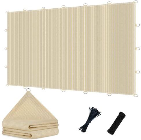 POYEE Malla de Sombra 90% con Anillas en D 2,4 x 4,6 m Beige