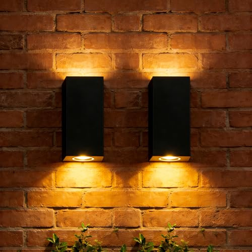 Maxled, Light is Led! 2 Stück Wandleuchte Aussen Innen Up Down GU10 Fassung Wasserdicht IP54 Modern LED Wandlampe für Wohnzimmer Garten 155mm x 70mm x 87mm Schwarz ABS-PC