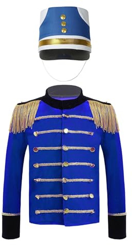 Jydiazi Barn blåskaftade outfit trummajor uniform trummor hatt och långärmad kavaj set halloween karneval festival prestanda kläder C_blå 98–104