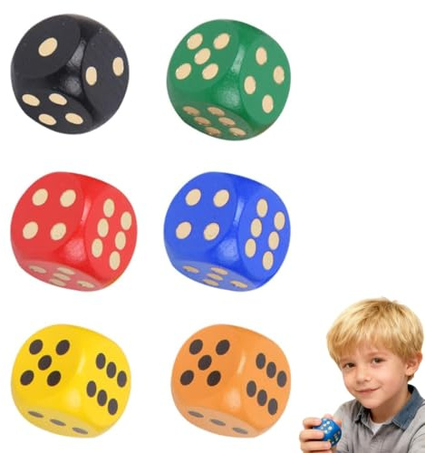 CFEWV Set Di 6 Dadi In Legno Con Bordo Rotondo Da 3 Cm,Dadi Da Gioco(6 Colori Con Puntini)