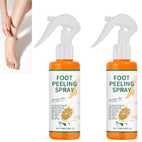Spray Peeling Piede Olio Arancione, Rimozione Pelle Morta, Levigante Piedi Secchi e screpolati per Mani e Articolazioni, Ginocchio, Caviglia, Esfoliante Calli Peeling sui piedi (2PCS)