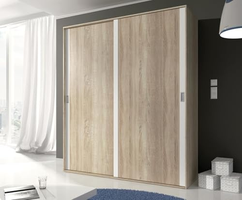 Meyvaser.com Ecommerce Company Armario con Puertas Correderas, Incluye 2 Estantes y 2 Barras para Colgar, Color Cambria-Blanco, 208 x 180 x 55 cm