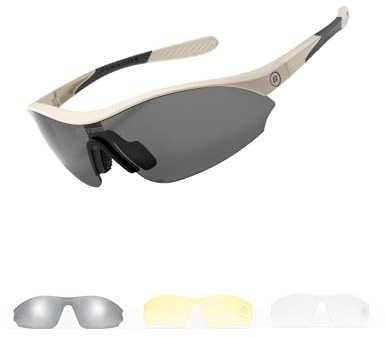 ROCKBROS Fahrradbrille mit 3 Wechselgläsern Damen Herren, Polarisierte Sportbrille Schnelle Brille Sonnenbrille UV400, 25g Leichte Laufbrille mit Verstellbare Nasenpads für Fahrrad Laufen