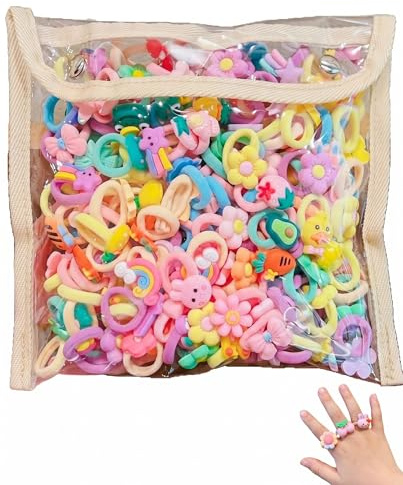 KAHZOR 100 Gomas de Pelo para Niñas y Bebés, Coloridas y Elásticas, Suaves para Cabello Fino – Accesorios de Pelo sin Metal con Diseños Divertidos de Dibujos Animados, Flores y Animales