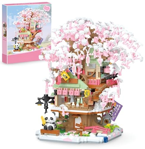 Cherry Blossom Tree House Building Blocks Set, 2062 PCS Mini Micro Cherry Blossom Tree House Architecture Building Kit, Creative Japanese Sakura Bonsai Bricks Model Toy, Gifts for Girls and Adults