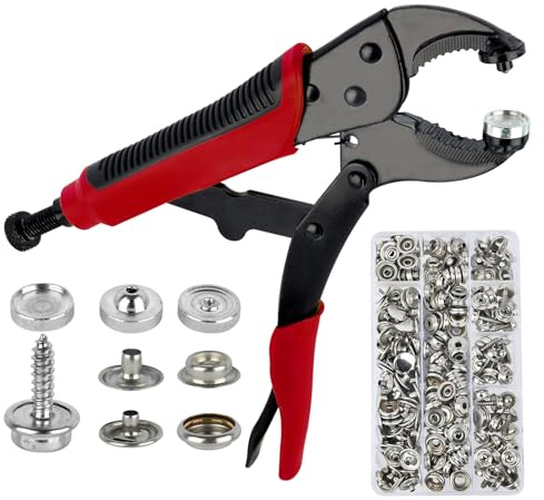 Set di bottoni a pressione con pinza: set di occhielli da 6 mm e 10 mm per tende e coperture per barche, pinza professionale per bottoni a pressione con meccanismo a cricchetto e pinza per occhielli