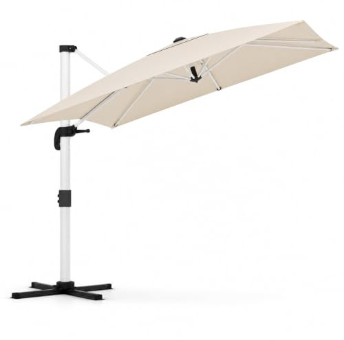 Ombrellone Decentrato 3X3 Metri Con Base A Croce Struttura In Alluminio Antiruggine Telo Impermeabile UV50+ Inclinabile Per Giardino Terrazza Patio E Piscina 300 x 300 x 260 Cm Beige