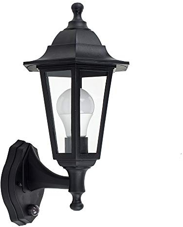 MiniSun | Traditional Style Black Security PIR Motion Sensor Wall Lanterns | Outdoor Wall Lights, Home Décor & Improvement Essential | Set of 2 | Mains Wired