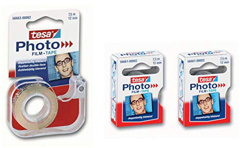 tesa Handabroller mit doppelseitigem Klebefilm für Photos (+ 2 Nachfüllrollen, 1 Stück)
