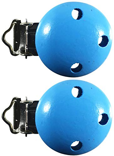Schnullerclip 2x Clips hellblau Holz schadstofffrei Nuckelclip Baby Clip