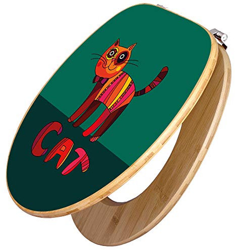 banjado Design WC Sitz Bambus 45x37,5cm / Toilettendeckel Holz/hochwertiger Toilettensitz/Bambus-Toilettendeckel für alle gängigen Toiletten - Orange Katze