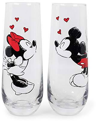 Silver Buffalo Mickey and Minnie Kiss Hearts Stemless Fluted Glassware Exclusive | Set of 2