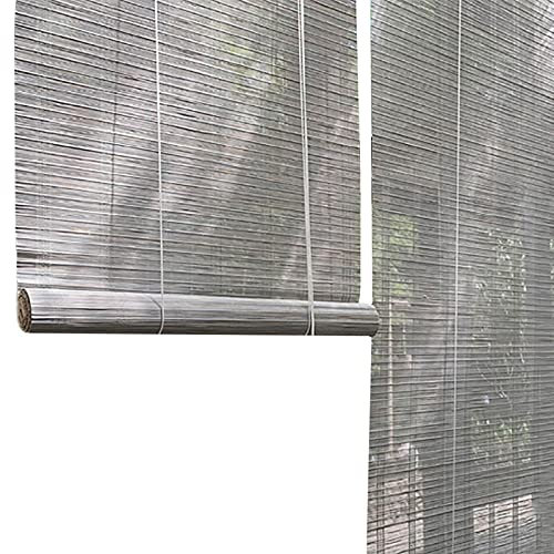 Bambusrollo Rollo Außen Blackout Grau Rollos 60cm/80cm/100cm/120cm/140cm breit, Außen Veranda Rollo mit Haken, Fenster Lichtfilterung Rollo aufrollen (Size : 60x180cm(23.6x70.9))
