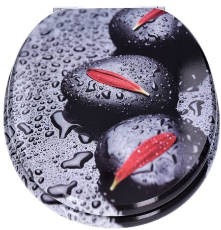 WC-Sitz mit Absenk-Automatik und Motiv, Soft-Close-Funktion, Toiletten-Deckel mit Holz-Kern, ovale O-Form, EU-Größe, bis 120 kg, rostfreie Scharniere, einfache Montage, universal passend