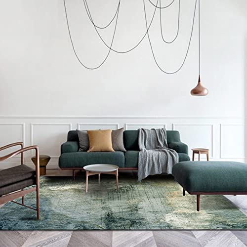QJWY-Home Moderner Groß flächiger Rug Schlaf Zimmer Wohnzimmer Rechteckigen Antirutsch Teppich abstraktes Aquarell-Ölgemälde grün 200X200CM
