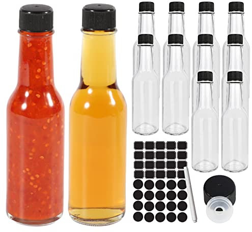 Lot de 12 bouteilles en verre pour sauce chaude de 150 ml avec bouchon à vis anti-fuite, bouteille d'huile transparente pour la cuisine, le vin et le jus pour vin de Bordeaux, les boissons.