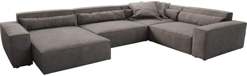 DELIFE Wohnlandschaft Sirpio XL Mikrofaser Khakibraun 360x260 cm | Recamiere variabel