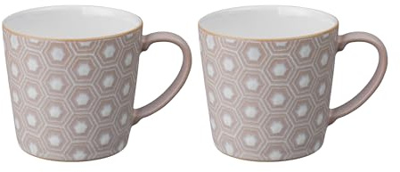 Denby - Impression Pink Large Coffee Mug Set of 2 - 400ml Stoneware Ceramic Tea Mug Set - Dishwasher Safe, Microwave Safe