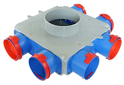 HG Hava Luftverteiler, Rekuperator mit 6 Anschlüssen, Einfache Installation durch Schnappverbindung, Passend für Bodenschichten, angehängten Decken und Rahmenwänden, 6 x 90/160