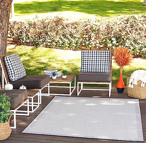 Livabliss Arsuz Tapis Exterieur Terrasse Balcon, Véranda, Patio - Géométrique Scandinave, Boheme Chic et Oriental - Tapis Jardin Extérieur et Intérieur Moderne Grande Taille 160x213 cm - Gris, Ivoire