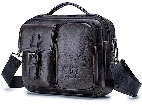 AdirMi Umhängetasche Herren Vintage Herrenhandtasche, Tasche mit großer Kapazität, Messenger Bag Echtes Leder für Arbeit, Schule, Alltag, QB16,Black