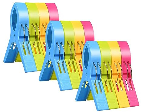 TOKERD 12 Stück Strandtuchklammern Wäscheklammern Strandtuch Clips Kunststoff Klammern Jumbo Größe Handtuch Klammern für Strand Pool Tägliche Wäsche, Schwere Badetuch