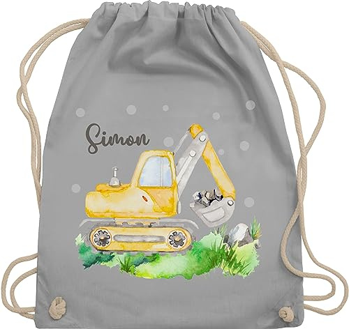 Turnbeutel Rucksack - Bagger I Baggerfahrer Geschenk - Unisize - Hellgrau - beutel kita name personalisierter sportbeutel für kindergartenkinder jungen baufahrzeug digger stoffrucksack