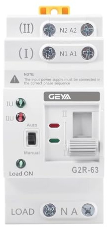 GEYA Mini ATS Interrupteur de transfert double alimentation automatique/manuel,interrupteur solaire avec protection de tension alimentation sans coupure montage rail DIN(2P 63A CA220V)