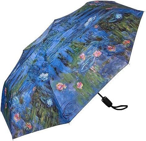 VON LILIENFELD Paraguas de bolsillo Claude Monet lirios de agua arte resistente al viento de encendido/apagado automático estable ligero compacto, multicolor, L50/D100