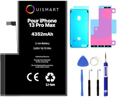 OUISMART® KIT Batterie pour IPHONE (avec Kit Outils + Adhésif + Joint D'étanchéité, iPhone 13 Pro Max)