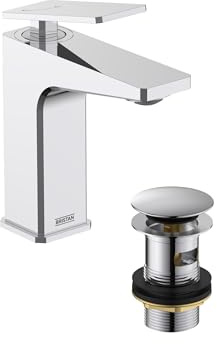 Bristan Delgado Bathroom Taps, Square Chrome Basin Mixer tap | DEL ES BAS C, Includes clicker waste, Eco Start, Bathroom sink taps, Matching bath taps available, Lifetime Cover