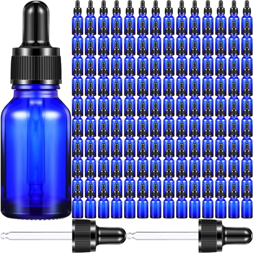 Tanlade 200 Stück 15 ml dunkle Tropfflaschen aus Glas, braune Tinkturflaschen mit Augentropfen, für ätherische Öle, Flüssigkeiten, Parfüm, Labor, Chemikalien und Reisen (blau)