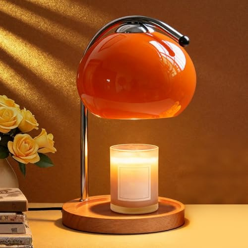Topyond Retro Aroma Wax Melt Lamp Candle Warmer Lamp (Orange Red) | Topyond Aroma Wax Melt Lamp Candle Warmer Lamp Retro Wood Storage Tray Glass Candle Warmer Desk Lamp Living Room Offices