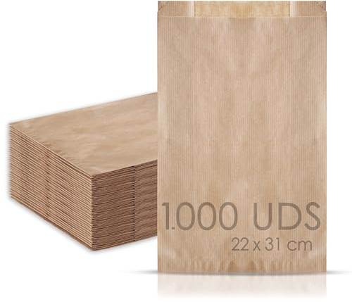 MAMAPAS 1.000 Bolsas de papel kraft 22+7x31 Bolsas para pan, bolsas comunión, bolsas chuche, bolsa regalo, bolsa panadería, bolsas para regalo, bolsas bocadillo, panadería, sandwich
