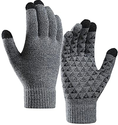 DUHGBNE Gloves Knitted Lining Touch Screen Soft for Men Thermal Gloves Women's Cuff Improved Winter Elastic Non-Slip Gloves Silver Cleaning, gray, One Size