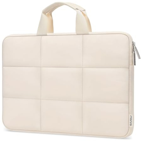 MOSISO Puffy Laptop Hülle 13-14 Zoll, Kompatibel mit MacBook Air 13 Zoll M4 M3 M2 M1, Kompatibel mit MacBook Pro 13/14 Zoll, Rechteckige Gesteppte Tragetasche Laptop Hülle für Frauen mit Griff, Sand
