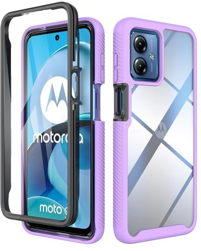 ESTH® Funda para Motorola Moto G14 [Protección Completa Anti-caída de 360°] Carcasa Transparente de Grado Militar con Protector de Pantalla Incorporada, Púrpura Claro