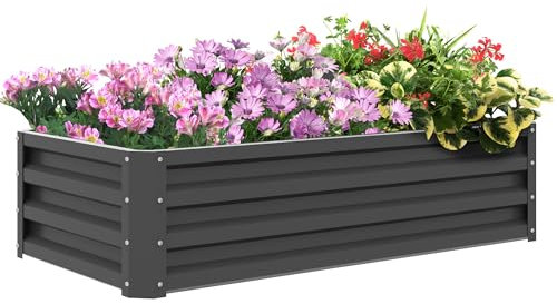 Outsunny 216L Raised Bed for Garden, Galvanised Outdoor Planter Flower Pot for Herbs and Vegetables, Use for Patio, Garden, Balcony, 120 x 60 x 30.5cm, Light Grey