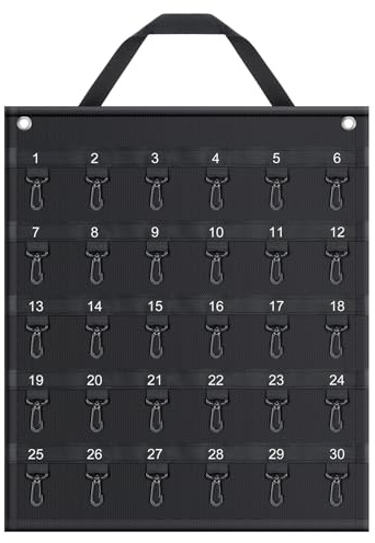 Oudain Rollable Key Case 30 Keys Roll up Key Case Organizer for Professionals Flexible Black 1680D Oxford Cloth for Car Dealership, Estate Sales, Hotel Executives, Car Rental, 21 x 44.5 cm