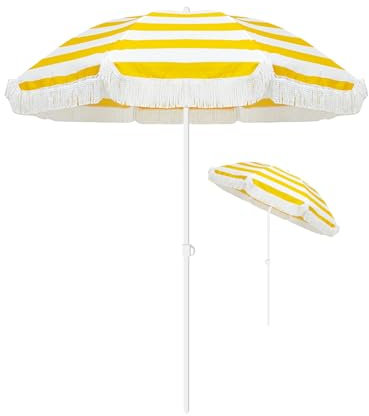 ELZEM 180cm Parasol Balcon Avec Frange Parasol De Jardin Inclinable Parasol De Terrasse Anti Uv Parasol De Marché Anti Vent Pour Terrasse Balcon Piscine Jardin Plage/8 Baleines