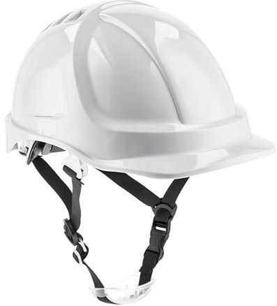 Högert Technik - Casco protettivo PLONER bianco tinta unita | Casco protettivo per lavoratori edili | EN 397 | regolabile con un pulsante | fori di ventilazione | fascia di sudore | protezione dai