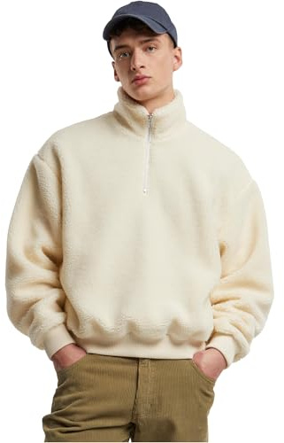 Urban Classics Troyer för män, oversized teddy-troyer av sherpa-tyg, oversize passform, storlekar S–5XL, Vit, XL