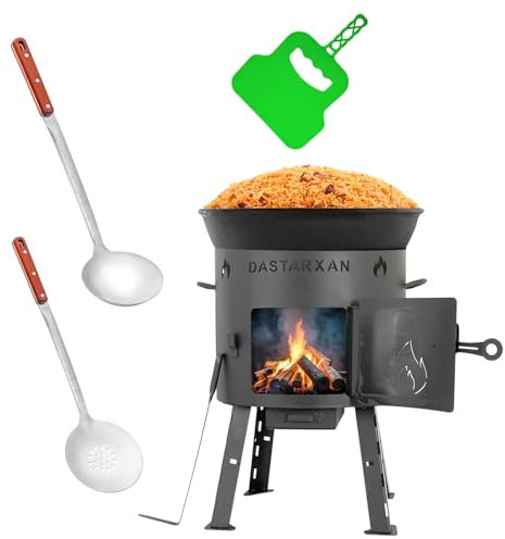Ø41cm Uchag 2mm stahl Utschak Feuerstelle Utschag Campingofen 16L Kazan WOK Kasan (Runder boden) Feldküche Außenküche Eintopfofen mit Schaumkelle Suppenkelle Grillfächer
