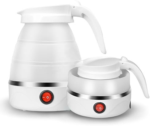 ZHSDUEWN Foldable Electric Kettle, Travel Camping Mini Portable Collapsible Kettle Camping Kettle Electric, Small Caravan Coffee Maker for Outdoor Hiking Bedroom (600ML)