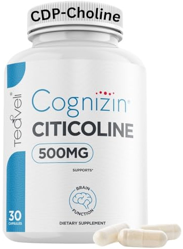 Teaveli Cognizin Citicoline- 500mg CDP Choline Capsules- Clinically Studied Brain Supplement to Support Clarity, Concentration and Memory – Most Bioavailable Form of Choline Supplements - 30 Servings